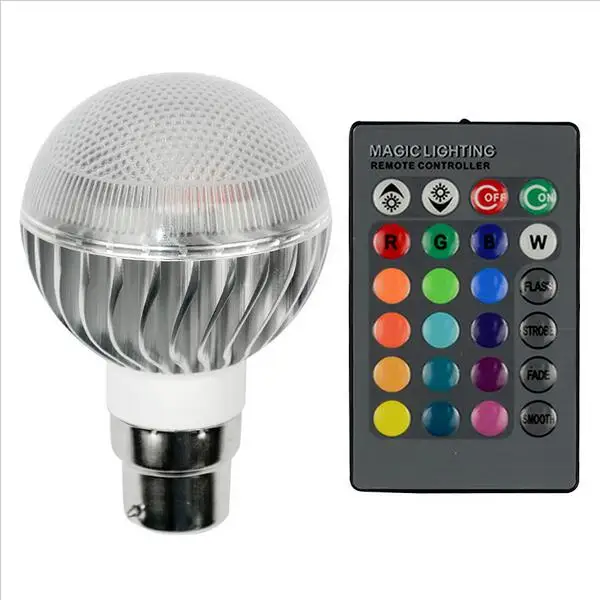 

RGB Dimmable E27 E14 GU10 B22 LED bulb Light 90-260V 16 Colors 9W RGB LED Lamp + 24key IR Remote Control
