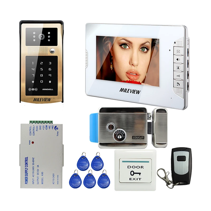 

Free Shipping New 7" LCD Video Door Phone Intercom System White Monitor + HD Metal Outdoor RFID Code Keypad Camera Electric Lock