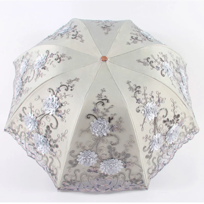 Tanie Składany Parasol deszcz kobiety elegancki koronkowy Parasol wiatroszczelny Parasol słoneczny Parasol deszcz parasole anty uv wodoodporny Parasol