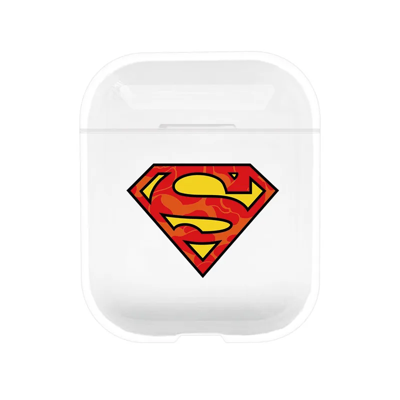 Прозрачные беспроводные Bluetooth наушники чехол для Apple Airpods 1 2 Защитная крышка Marvel Капитан Америка Бэтмен Супермен - Цвет: SUPERMAN