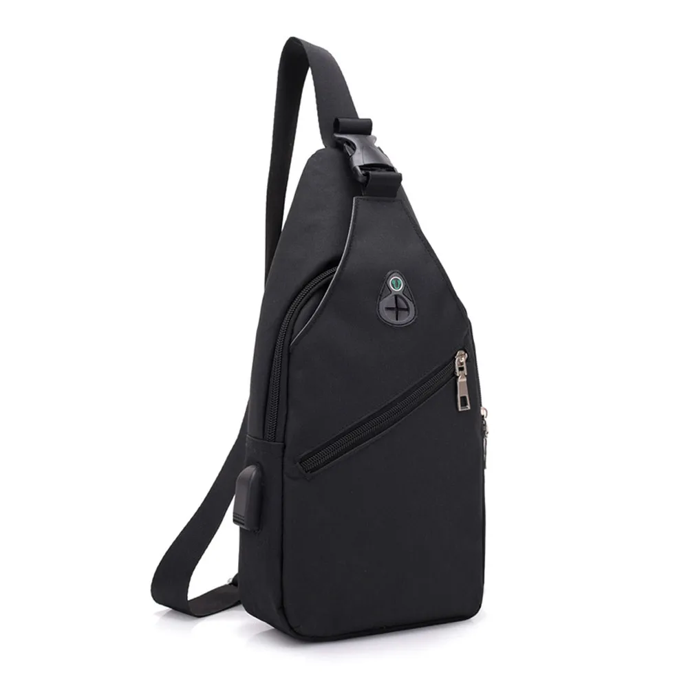 

Men Bag Fashion Outdoor Pure Color USB Canvas Messenger Shoulder Chest sacoche homme bags for men 2019 bolso hombre