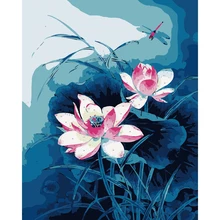 Выполненные пруд с лотосами китайская масляная живопись по номерам холст поделки фотографии раскраска Настенная Искусство фотографии для Гостиная