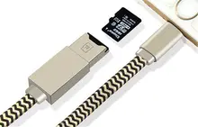 Внешний У диска данных зарядный кабель серебро 2-в-1 Micro SD Card Reader + зарядный кабель для iPhone 5, 6 6 Plus 7 Plus