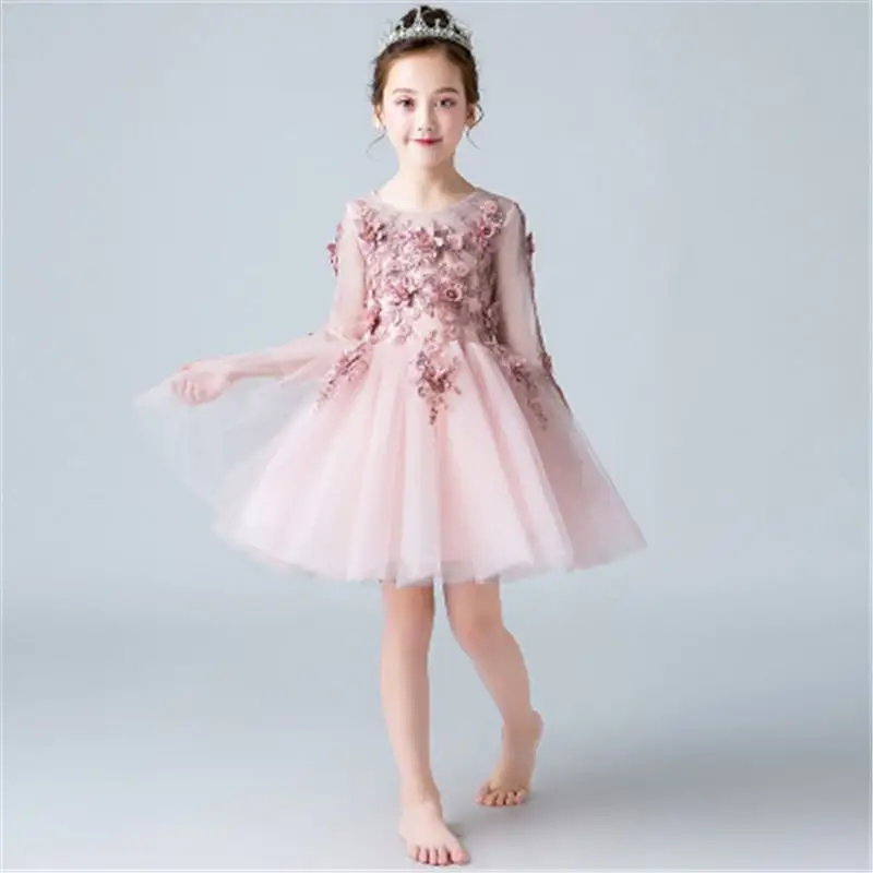 

2019 New Kids Dresses For Girls Wedding Party Children Girls Lace Mesh Floral Tutu Princess Dress Baby Girl Clothes Vestido L253