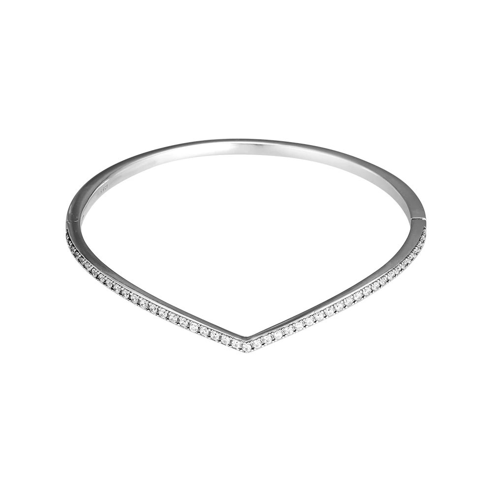 

QANDOCCI 925 Sterling Silver Shimmering Wish Bangle Bracelet, Clear CZ Fits for Original Bracelets Jewelry Making