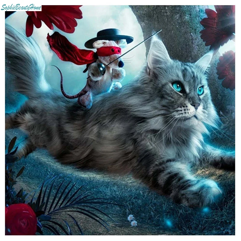 

Sophie Beauty Home 5D Diamond Animal Mouse & Cat 3D Cross Stitch Crystal Decoration Kit Diy Drawing Embroidery Mosaic