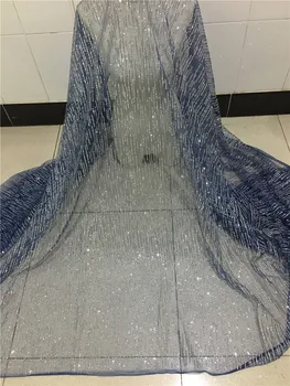 

5y/lot navy blue mesh shiny glitter african lace fabric high quality latest fashion for dress YG-247 for party decoration