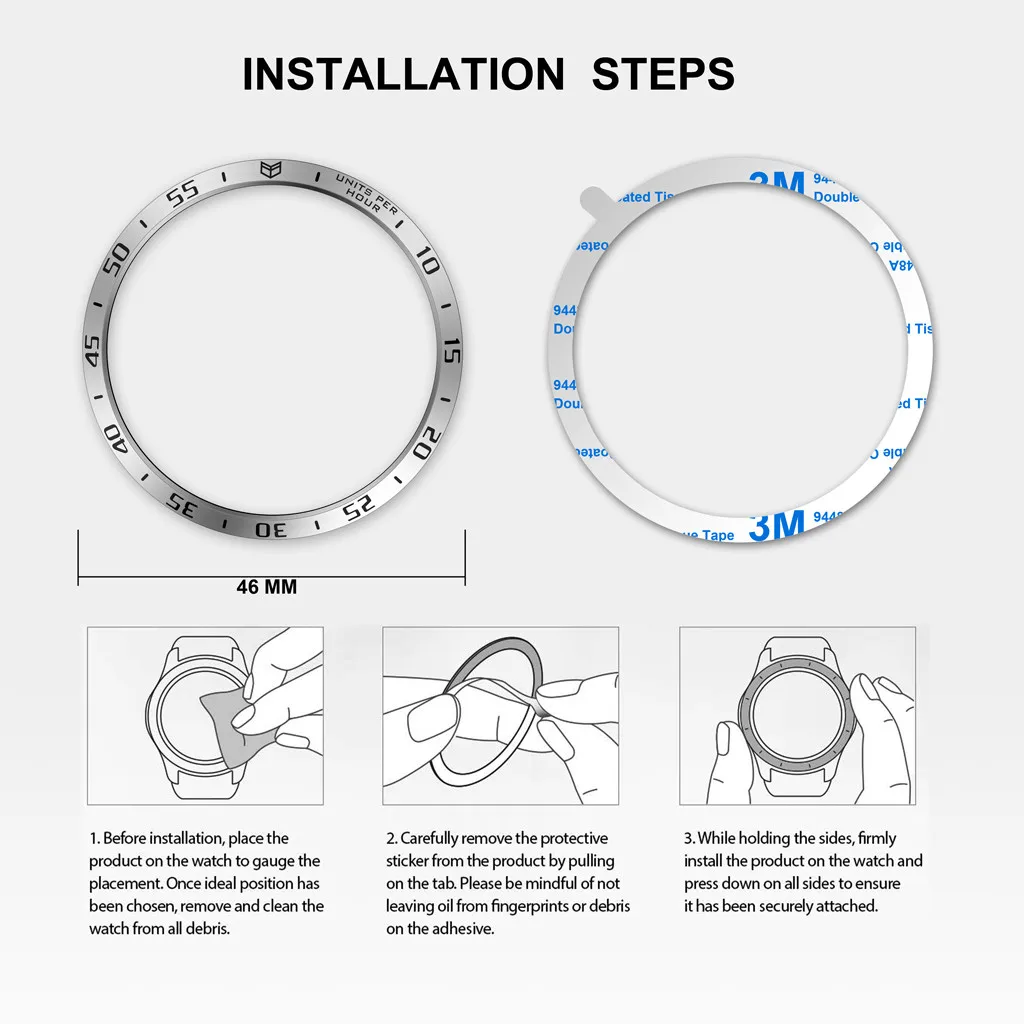 smart watch Cover For Samsung Galaxy Watch 46MM Bezel Ring Adhesive Cover Anti Scratch Metal Accessories#20