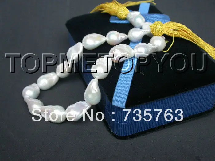 

xiuli 00345 GENUINE BAROQUE WHITE SOUTH SEA PEARL NECKLACE 14KGP SOLID GOLD CLASP