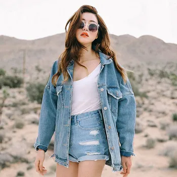 

Fahsion jackets women Retro Oversize Loose Button Jacket Casual Denim Jeans Pocket Coat Outwear clothes casaco feminino