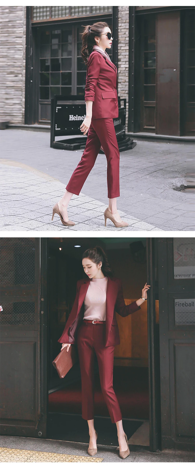 Новое поступление, Женский деловой темперамент, двубортный модный теплый однотонный костюм и узкие брюки, удобный комплект из двух