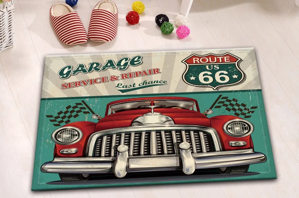 LB 60*40 винтажный Route 66 автомобильный холодный белый и черный 3D коврик для ванной