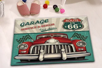 

LB 60*40 Vintage Route 66 Car Cool White And Black 3D Bathroom Carpet Floor Mat Doormat Kitchen Toilet Rug For Man Living Room