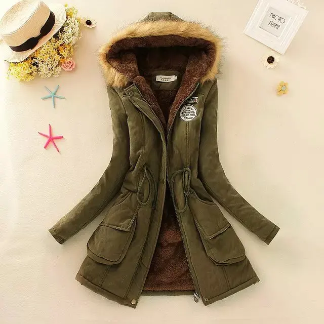 Новинка, Женское пальто Winner, однотонная Базовая куртка, плотное теплое пальто с капюшоном, меховой воротник, приталенная одежда, повседневная женская куртка A1051 - Цвет: Armygreen
