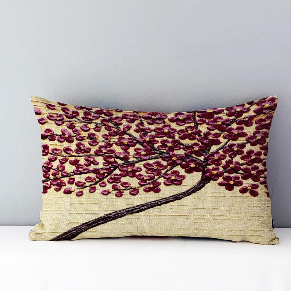 Прямоугольная Наволочка на подушку из смешанного хлопка с 3D принтом дерева и цветов, винтажная Наволочка на подушку, Наволочка на талию, скрытая застежка-молния