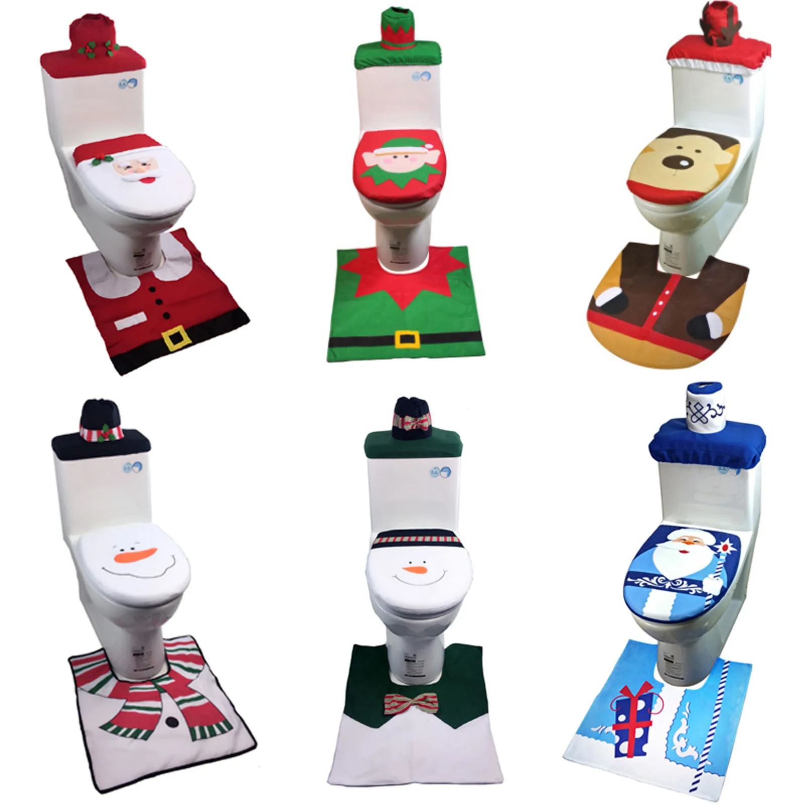 Blue Santa Claus toilet Cover Christmas home Bathroom DIY decoration home textile Christmas Toilet set Xmas decoration supplies