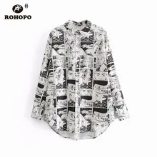 ROHOPO Autumn Long Sleeve Women Blouse Draft Person Cartoon caricature Vintage Top Shirt lazy Retro Casual Top Shirt # AZ9197 caricature