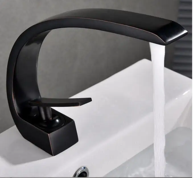 Black Baking Paint Copper Faucet C-shaped Faucet Electroplating Black Bathroom Sanitary Faucet free shipping