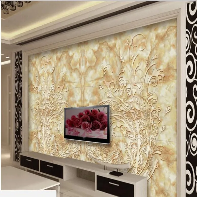 

wellyu Custom large - scale mural marble texture parquet tiles TV sofa background wall non - woven wallpaper papel de parede