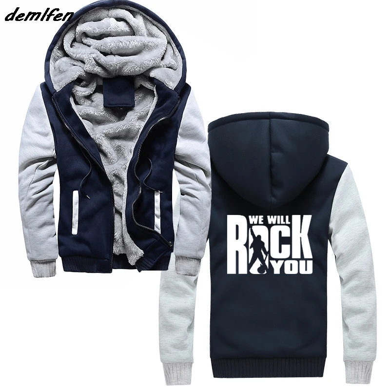 

Rock Music Band Queen Sweatshirt Queen We Will Rock You Men Winter Thick Hoodie Rock Roll Star Jacket Tops Streetwear