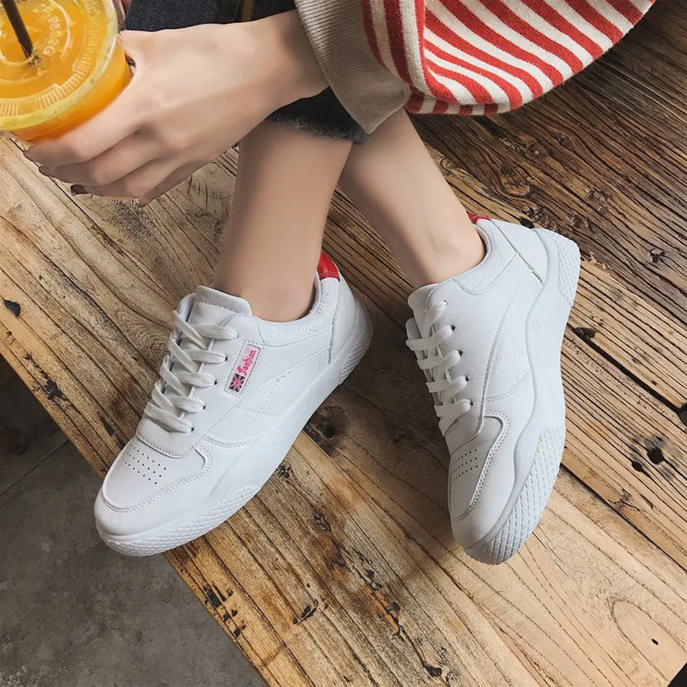

Women's solid color lace flat waterproof fashion casual shoes outdoor fitness running shoes waterproof breathable wear