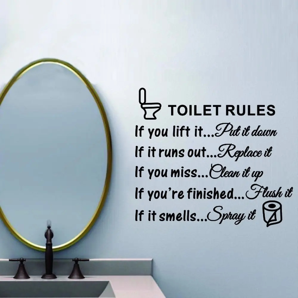Quote Words Removable Home Art Waterproof Wall Sticker /"Bathroom Rules/" Decal
