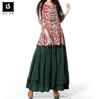 

High Quality Spring Autumn Irregular Women long skirt Women Vintage Patchwork Skirts womans Cotton Casual fashion Female Clothes