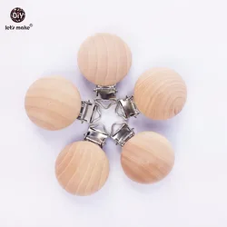 Let's make wooden 20pc pacifier maple metal clips holder round teether pacifier wooden teething beads baby teether