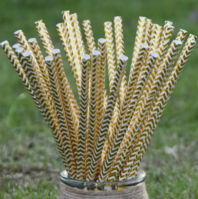 25Pcs Disposable Striped Color Bronzing Gold Silver Creative Wedding Supplies Birthday Event Party Decorating Beverage Paper Str
