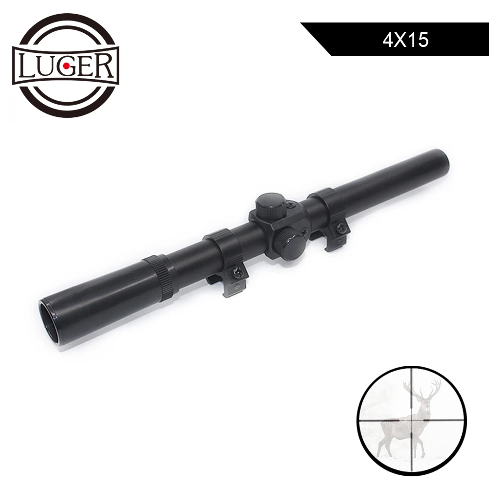 

LUGER 4x15 Tactical Riflescope Hunting Optical Sight Scope Fits 11mm / 20mm Base Rail 3/8''Mounting Rings For Gun Air Rifle