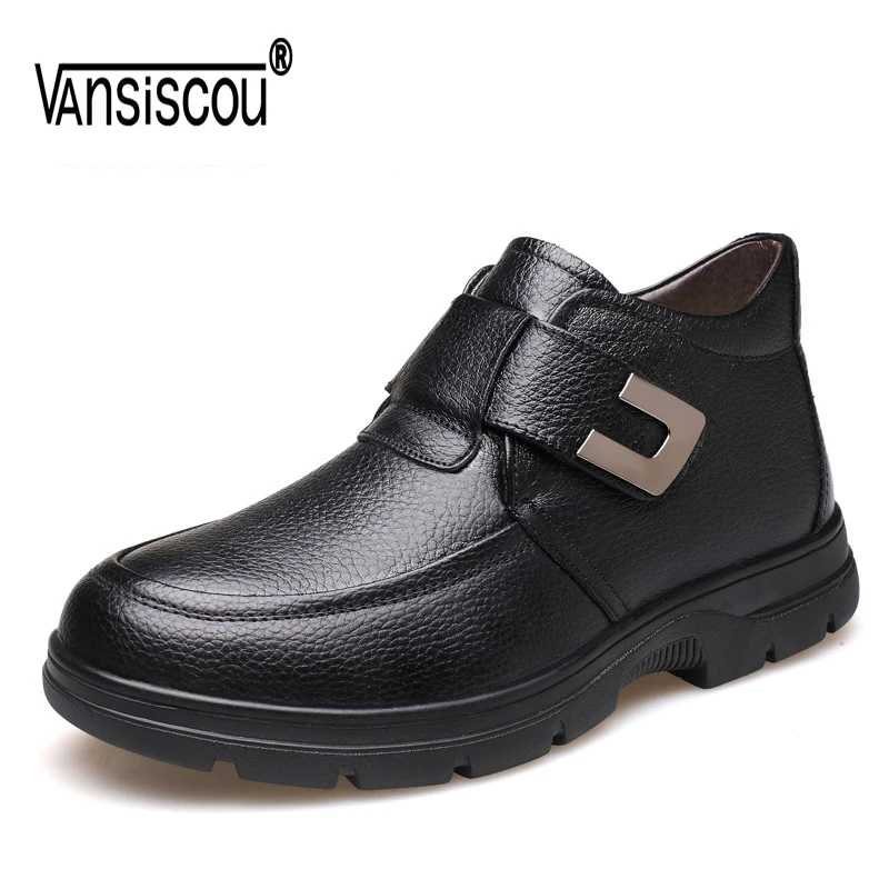 

VANSISCOU Men Casual Snow Boots New Arrival Genuine Leather Winter Shoes Vintage Plush Warm Male Ankle Shoes