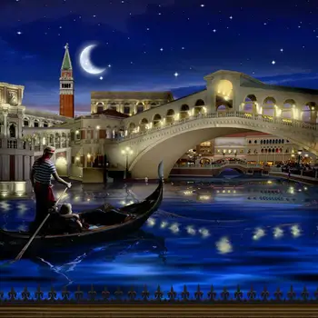 

Venice Gondola crescent Moon Bridge river night backgrounds High quality Computer print wall backdrop