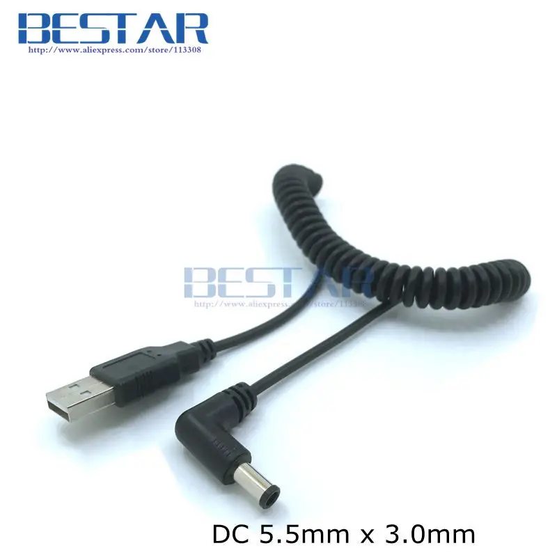 USB To Jack DC 4.0*1.7mm & 4.7*1.7mm & 5.5*2.1mm & 5.5*3.0mm & 3.5*1.35mm 스트레치 케이블, 직각 전원 충전 스프링 케이블 1m
