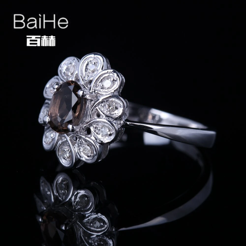 BAIHE Solid 14K белое золото 0.416ct H/SI круглый Smokey кварцевый Свадебный женский красивый