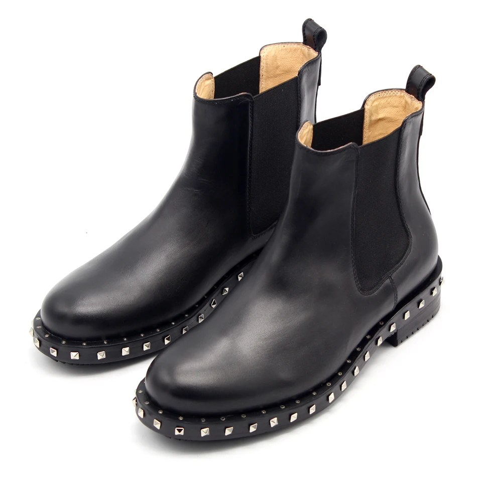 2017 big size Round toe Chelsea boots comfortable slip on rivets bottom