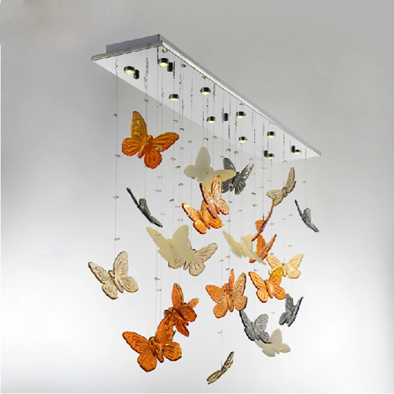 

Decorative Modern LED Crystal Ceiling Lights Fixture Glass Lustres Butterfuly LED Lamp MC0528 with Bulbs 900mm H1000mm