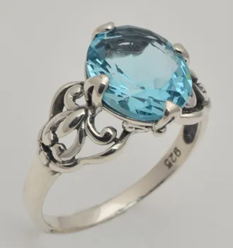 

2015 South Korea small and pure and fresh Princess socialite luxury jewelry ring antique 925 sterling silver sea sapphire ring