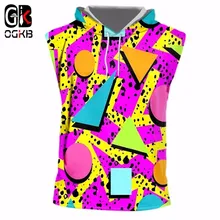 OGKB летние топы для женщин/мужчин с принтом красочные геометрические 3d топ с капюшоном мужские хип-хоп майка без рукавов спортивные костюмы с капюшоном