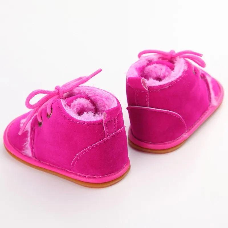 Hongteya/Новинка; леопардовая зимняя плюшевая теплая однотонная обувь для новорожденных девочек; детская обувь на меху с твердой подошвой;