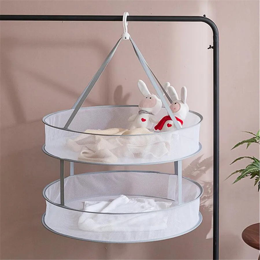 Anti-Wind Folding Drying Rack Hanging Clothes Laundry Sweater Basket Dryer Net 