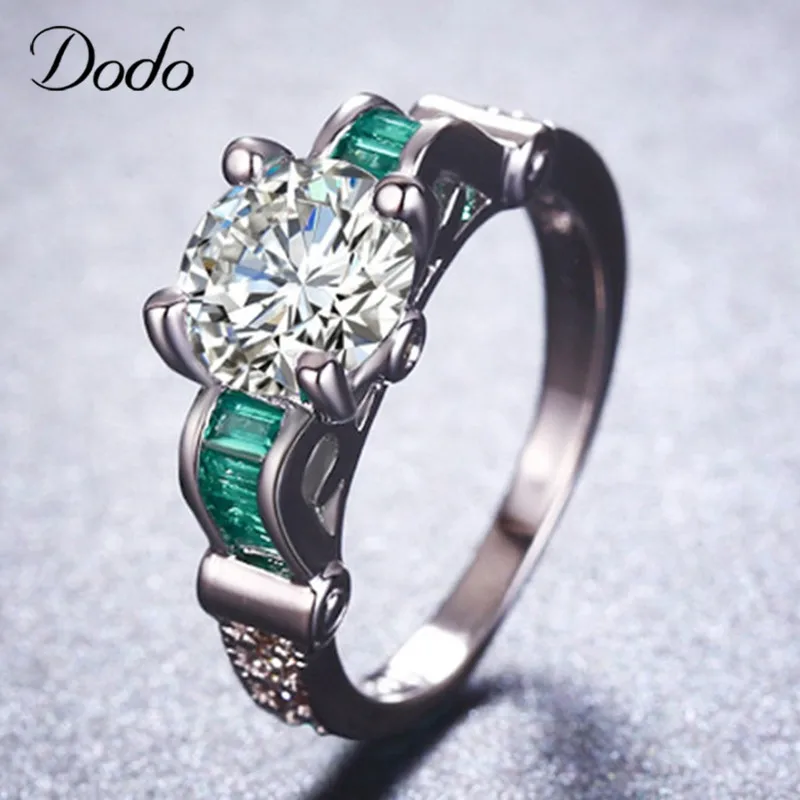 Vintage Big 8mm AAA Cubic Zirconia Rings For Women Elegant Green Crystal Fashion Ring White Gold Color Wedding Jewelry Gift B790 | Украшения