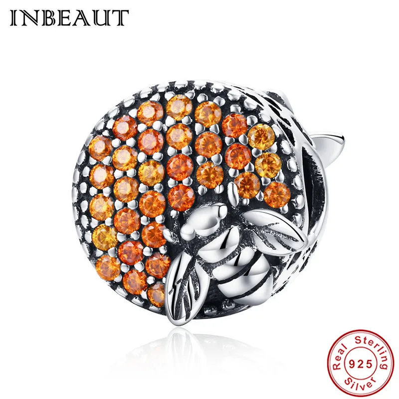 

INBEAUT 925 Sterling Silver Brown Zircon Paved Honey Home Carved Lovely Bee Charm Beads fit Trendy Bracelet for Little Girls