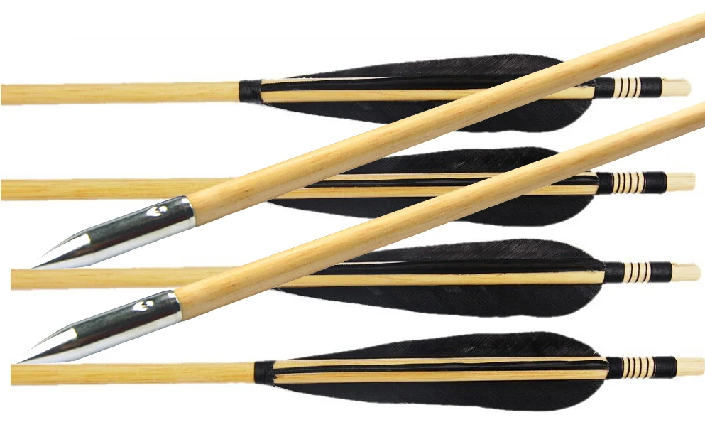 

free shiping 15pcs archery black teardrop arrow vane handmade ramin wooden arrow for recurve bow hunting