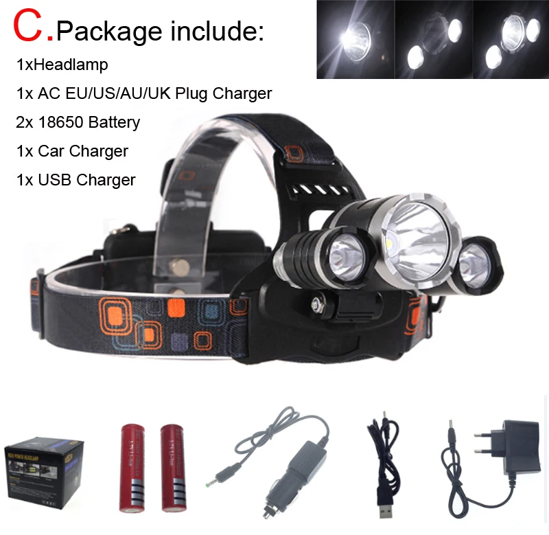 20pcs 13000 Lumen T6r5 Head Light Headlamp Outdoor Head Lamp Headlight  Rechargeable + 2* 18650 Battery/charger/car Usb Charger - Car Headlight  Bulbs(led) - AliExpress