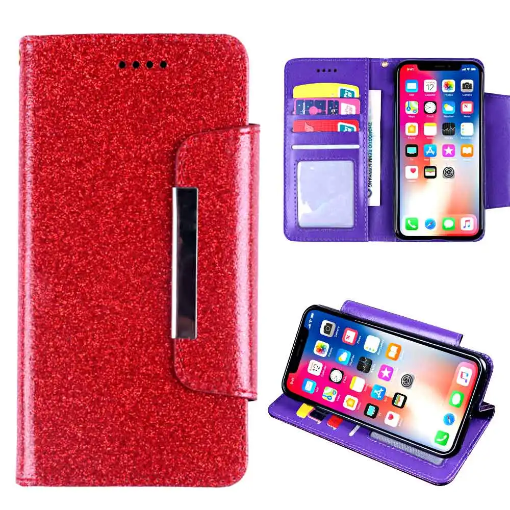 

for Samsung Galaxy J7 Neo Wallet Case with Lanyard Glitter with Card Pocket Kickstand Shining Colorful Diamond Glossy Shell