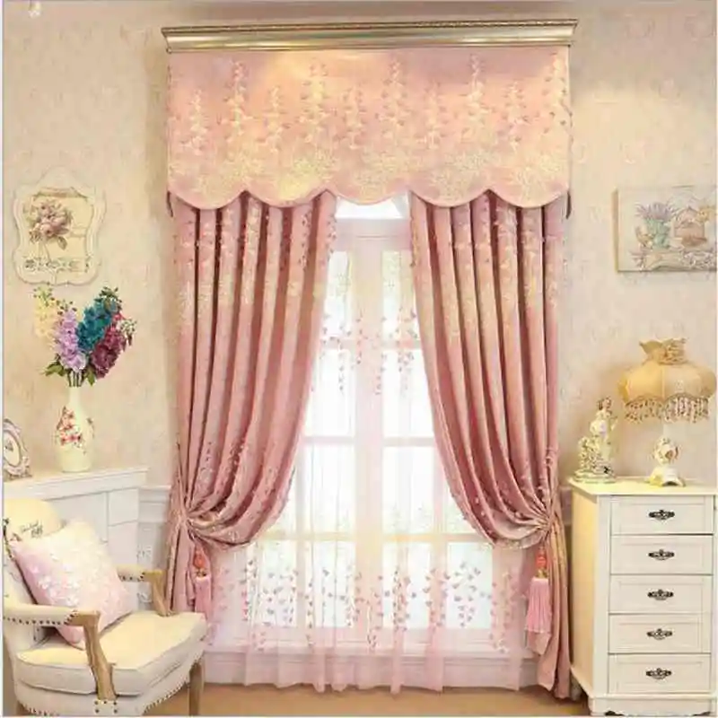 

Chenille Romantic Pink 3D Relief Flower Embroidery Window Sheer Curtain Voile for Living Room Children's Girl Bedroom