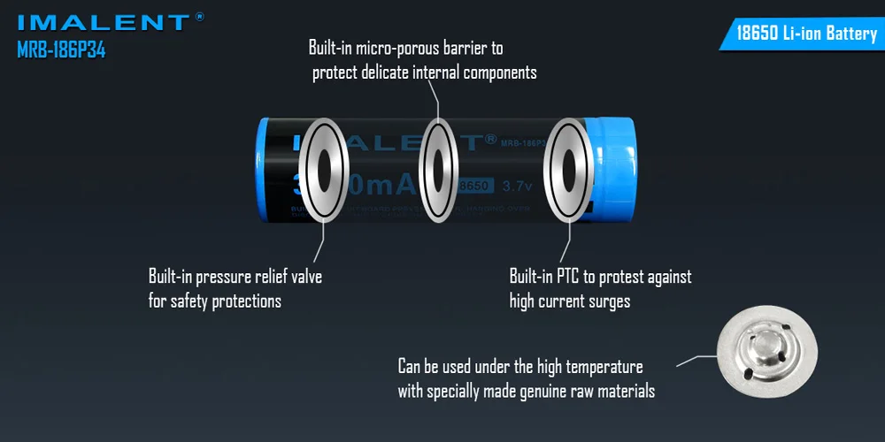 IMALENT MRB-186P34 18650 3400 мАч 3,7 В высокая производительность литий-ионная аккумуляторная батарея с защитой PCB(1 пара