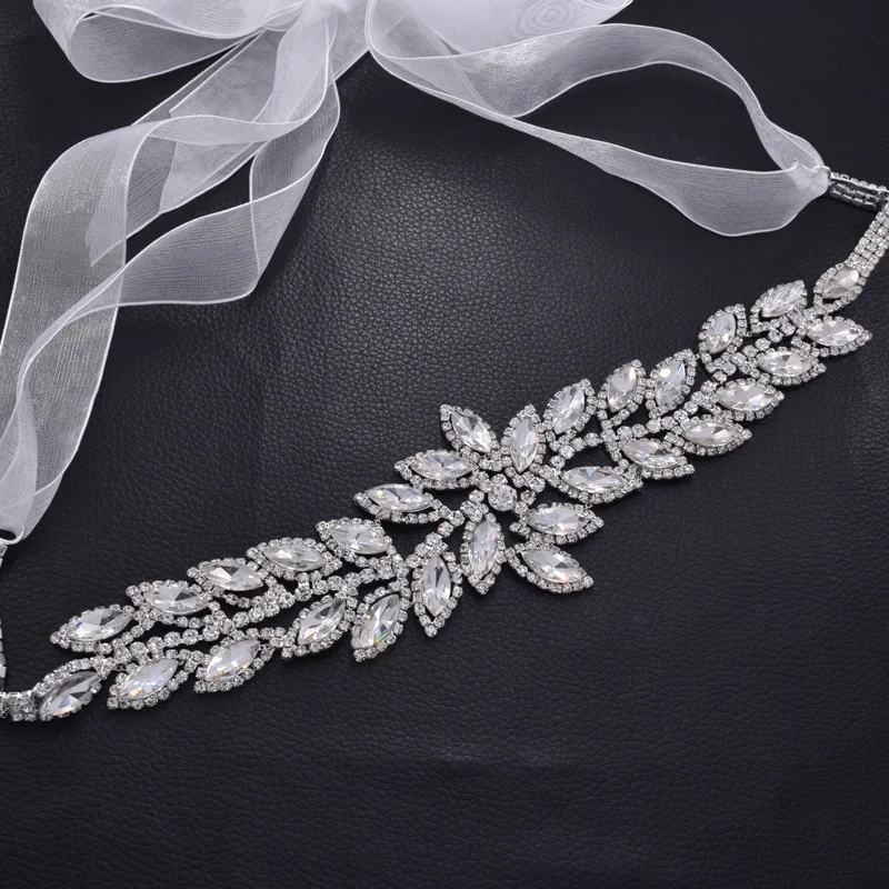 Leaf sash rhinestone wedding dress belt (4)