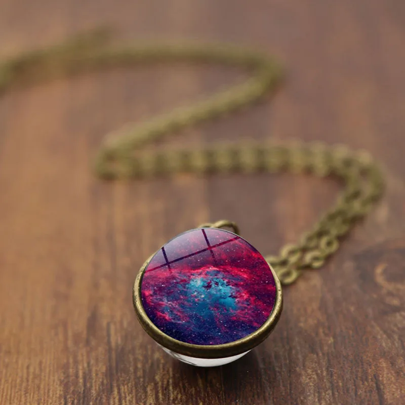 

Vintage Double Sided Red Universe Space Nebula Ball Glass Pendants Necklace Planet Jewelry For Women Girlfriend Gift Collares