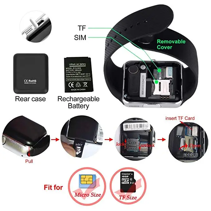Умные часы GT08 с Bluetooth для телефонов Android умные со слотом SIM карты TF массажер
